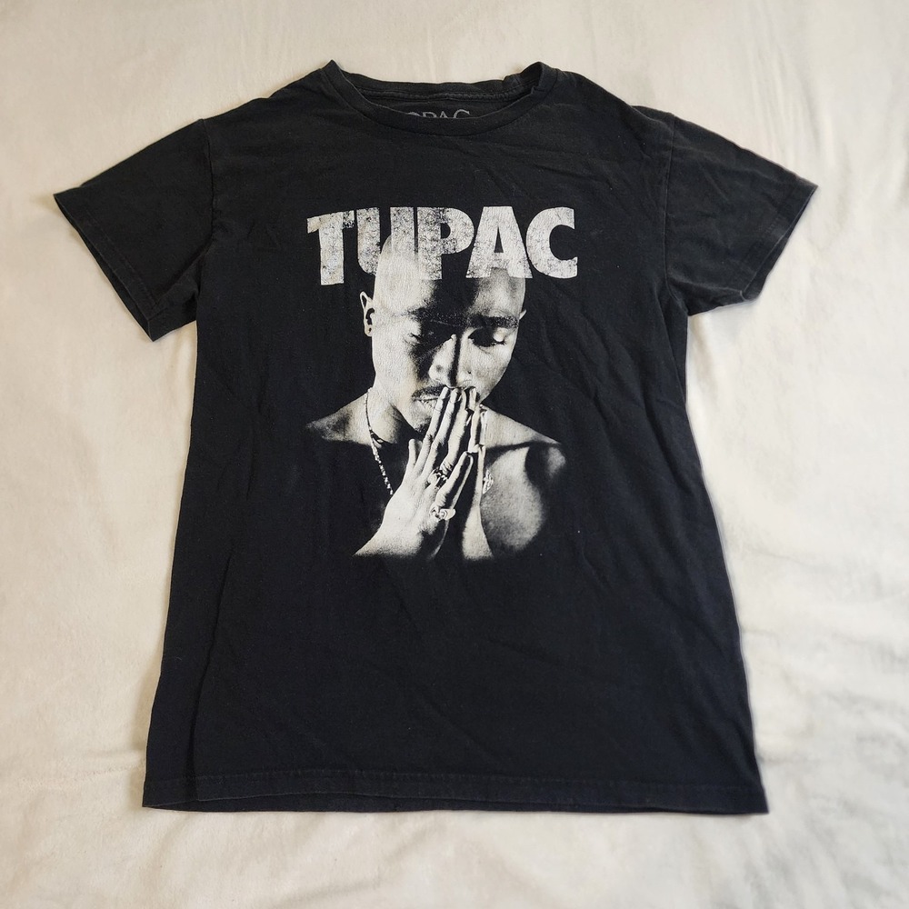 Vintage 2Pac Tupac Shakur Graphic T-Shirt Mens Black Short Sleeve, Size Small